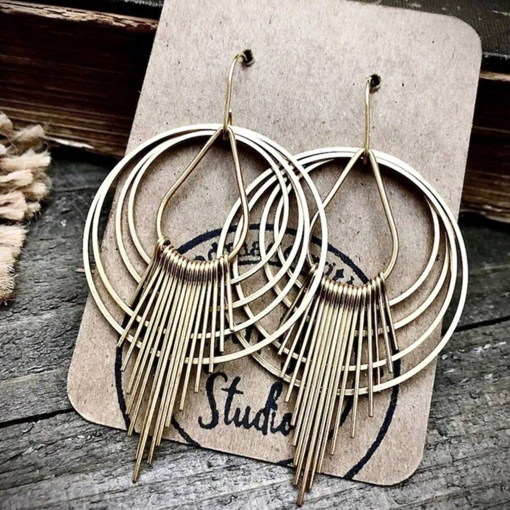 Luxe Gold Tone Circular Drop Earrings - Picture 1 of 4